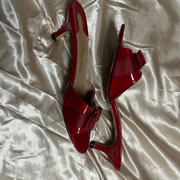 Salvatore Ferragamo Red Patent Leather Mules - Picture 7 of 10